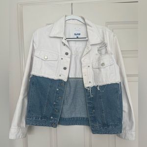 SJYP Denim Jacket White with Ebroidery on the Back “Blue is my name”